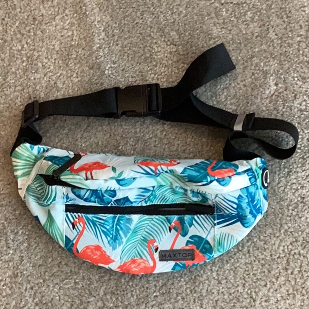 Flamingo Print Fanny Pack - Light Blue (gently used)